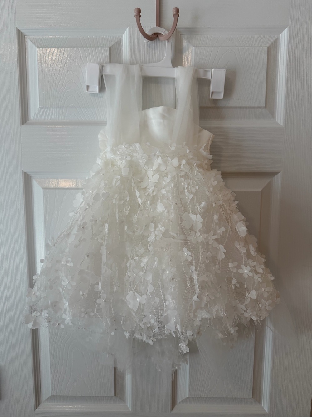 Girls White Floral Tulle Flower Girl Dress